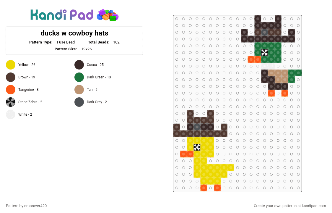 ducks w cowboy hats - Fuse Bead Pattern by emoraver420 on Kandi Pad - brown, yellow
