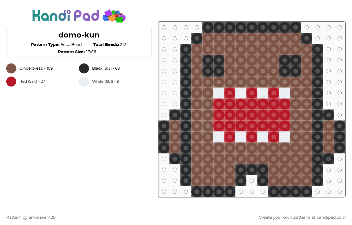 domo-kun - Fuse Bead Pattern by emoraver420 on Kandi Pad - tan