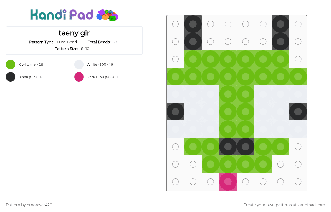 teeny gir - Fuse Bead Pattern by emoraver420 on Kandi Pad - green