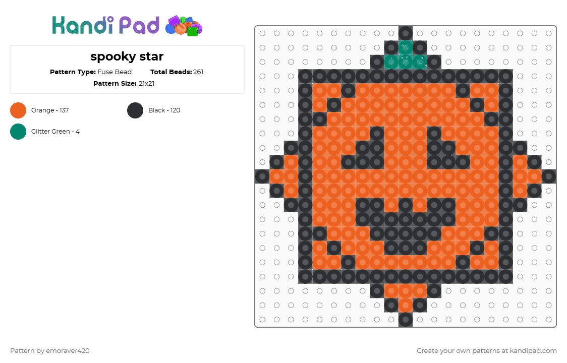 spooky star - Fuse Bead Pattern by emoraver420 on Kandi Pad - pumpkin,flowstar,halloween,holiday,spooky,orange