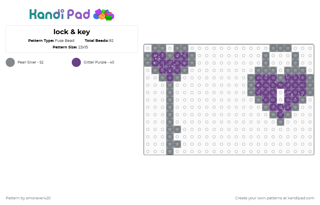 lock & key - Fuse Bead Pattern by emoraver420 on Kandi Pad - purple,gray