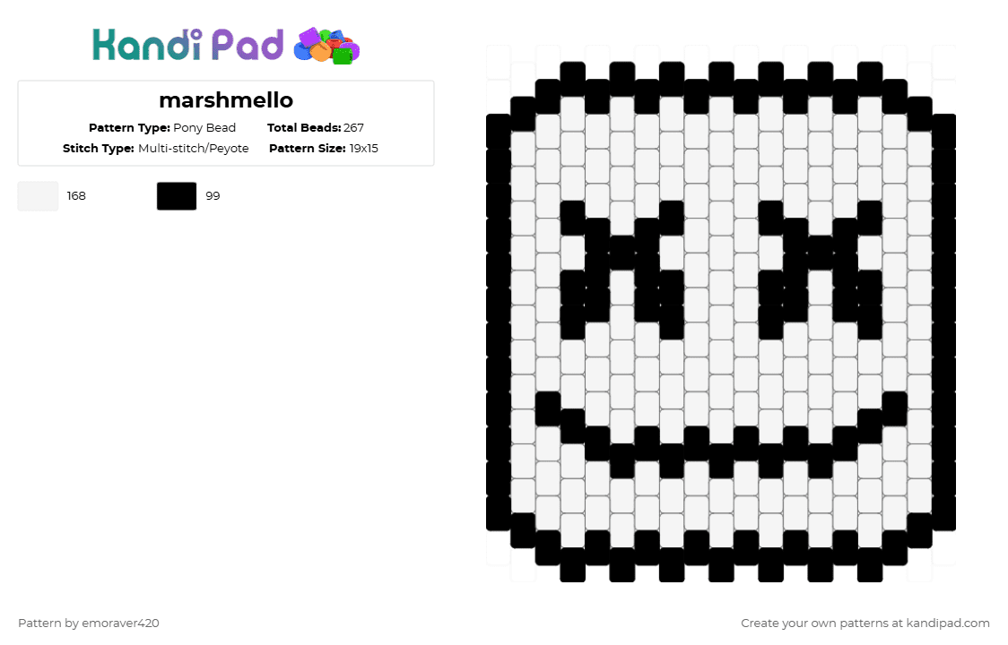 marshmello - Pony Bead Pattern by emoraver420 on Kandi Pad - black,white