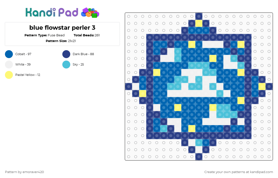 blue flowstar perler 3 - Fuse Bead Pattern by emoraver420 on Kandi Pad - flowstar,blue