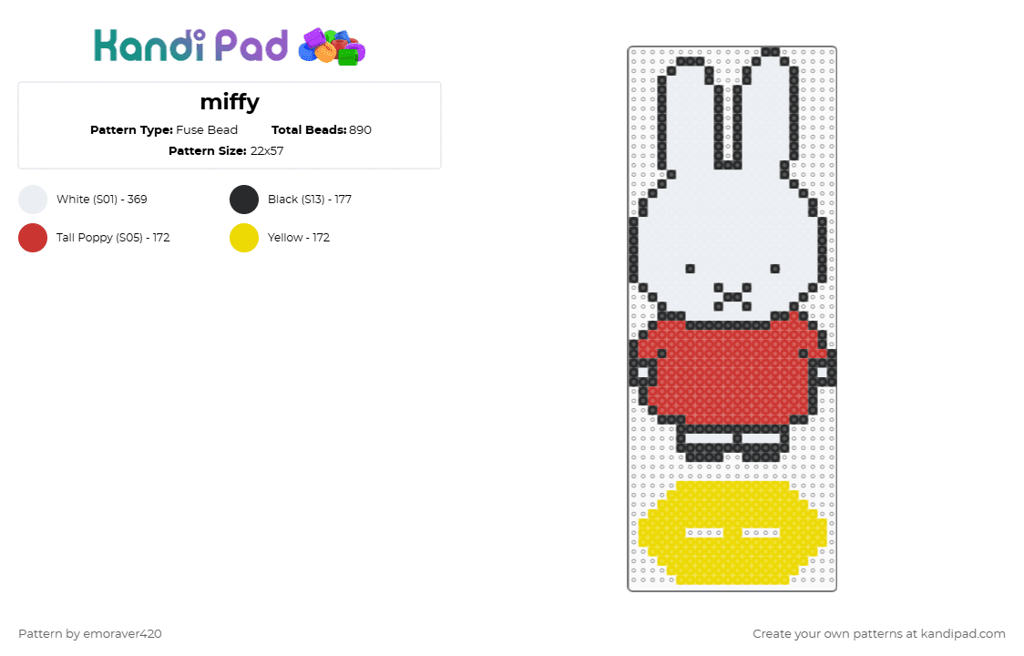 miffy - Fuse Bead Pattern by emoraver420 on Kandi Pad - red,yellow