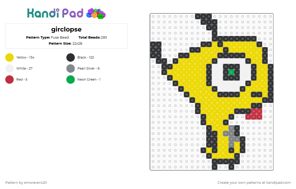 girclopse - Fuse Bead Pattern by emoraver420 on Kandi Pad - gir,subtronics,cyclops,mashup,character,tv show,music,edm,dj,cartoon,monster,anime,creature,yellow