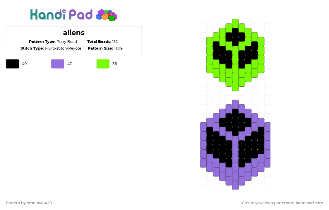 aliens - Pony Bead Pattern by emoraver420 on Kandi Pad - green, purple