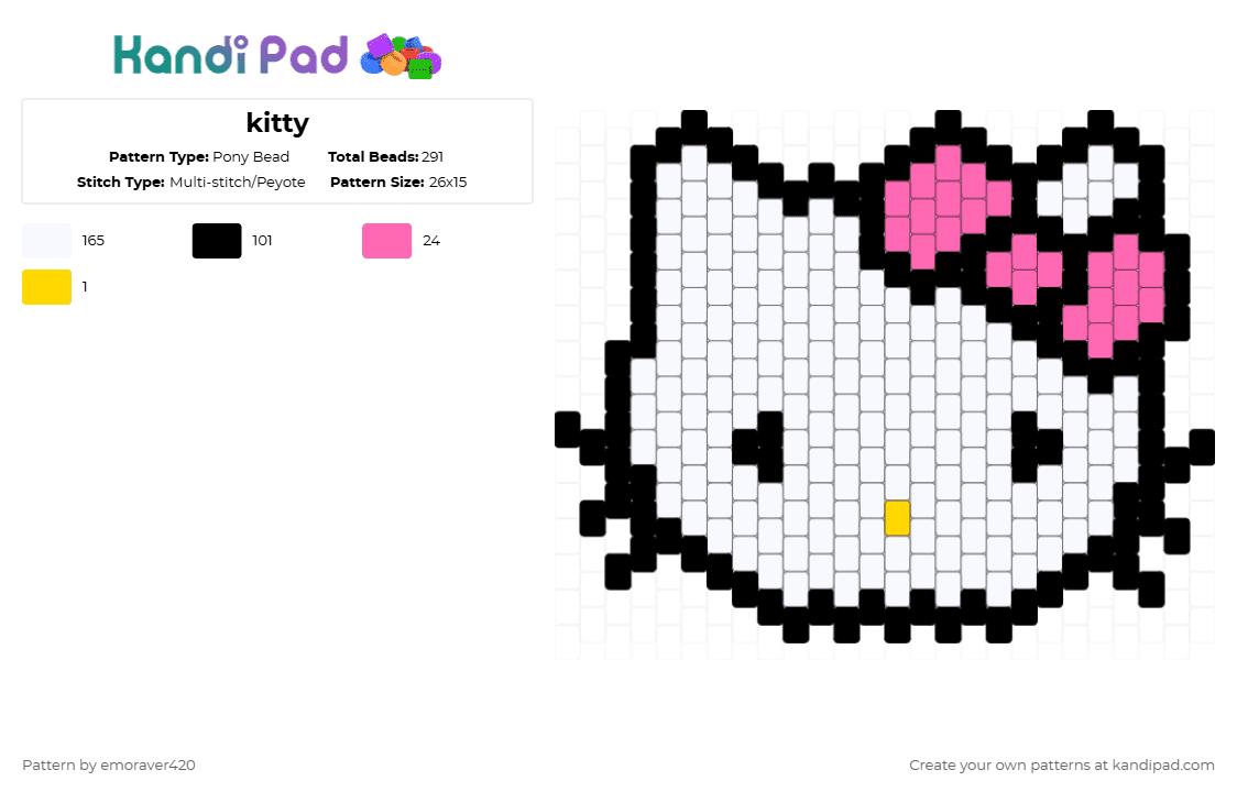 kitty - Pony Bead Pattern by emoraver420 on Kandi Pad - white,pink