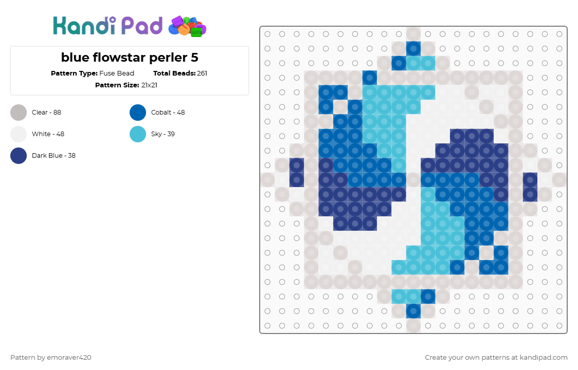 blue flowstar perler 5 - Fuse Bead Pattern by emoraver420 on Kandi Pad - flowstar,beige,blue