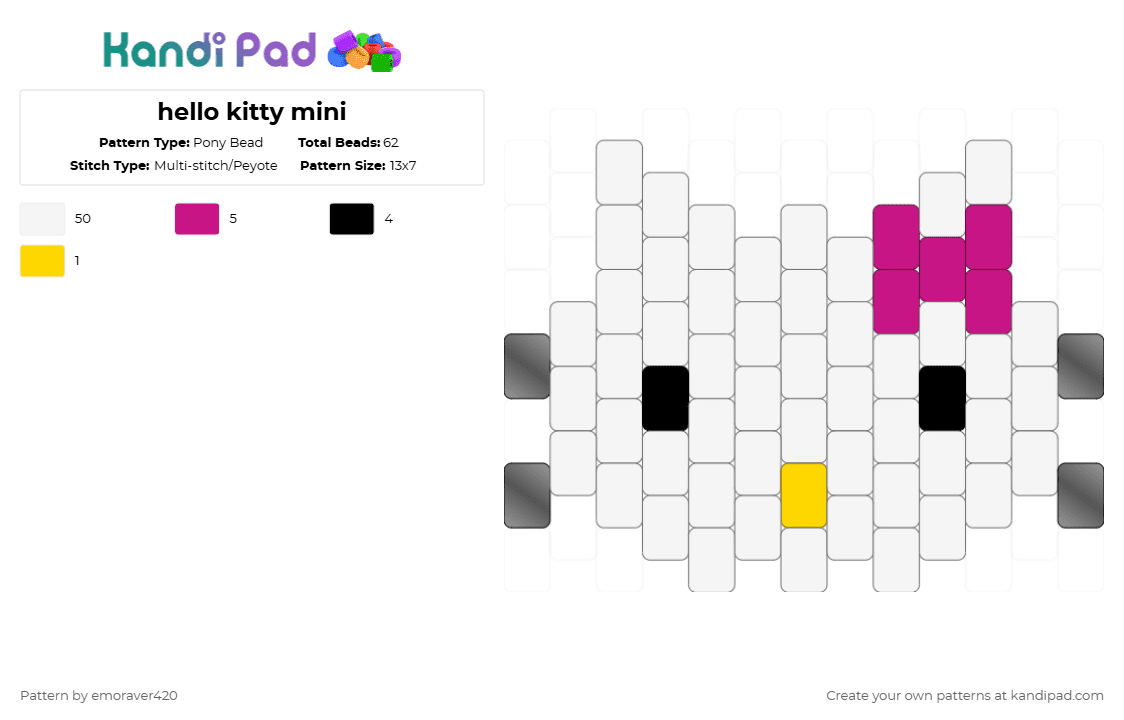hello kitty mini - Pony Bead Pattern by emoraver420 on Kandi Pad - white,pink