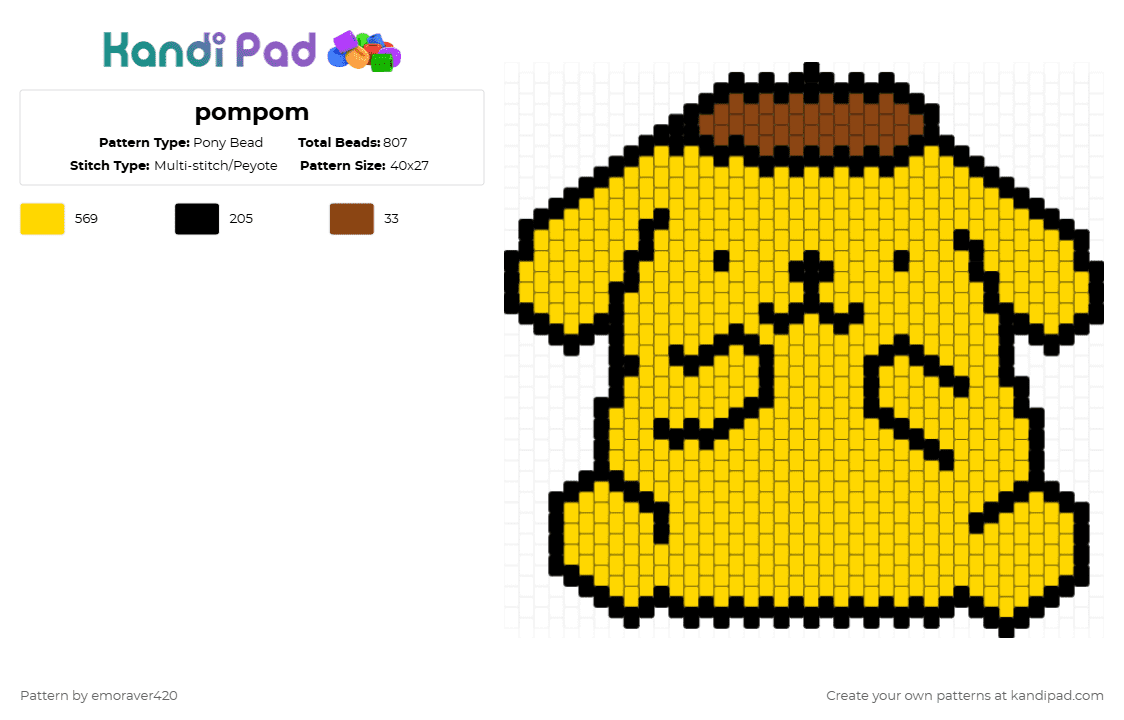pompom - Pony Bead Pattern by emoraver420 on Kandi Pad - yellow