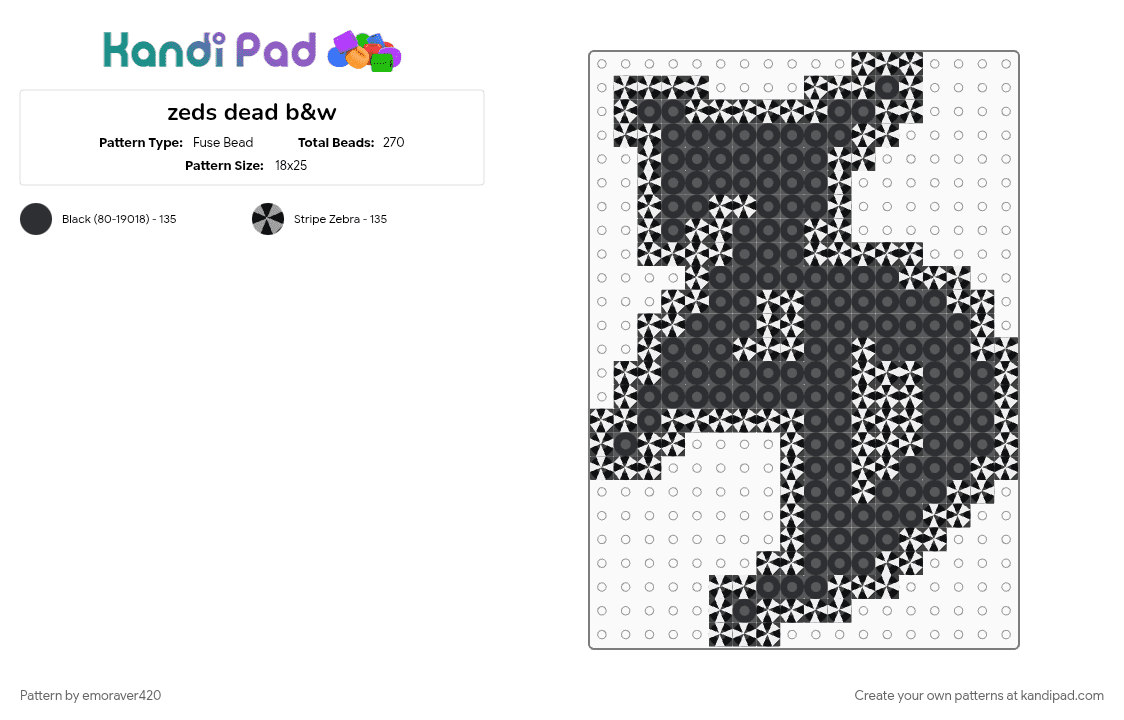 zeds dead b&w - Fuse Bead Pattern by emoraver420 on Kandi Pad - black