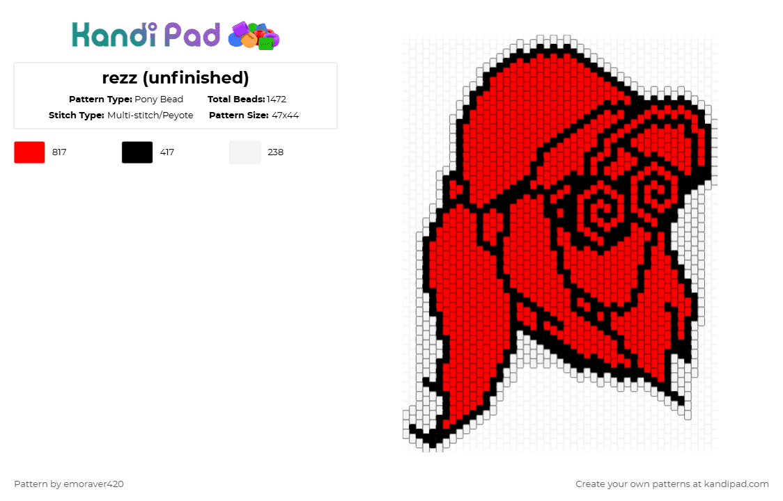 rezz - Pony Bead Pattern by emoraver420 on Kandi Pad - red