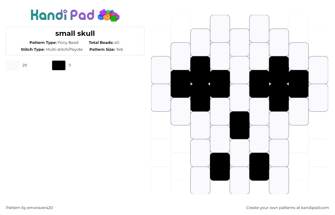 small skull - Pony Bead Pattern by emoraver420 on Kandi Pad - white,black