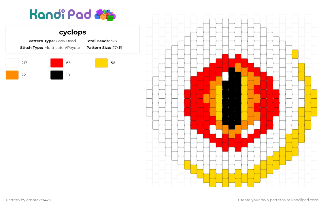 cyclops - Pony Bead Pattern by emoraver420 on Kandi Pad - white,yellow,red