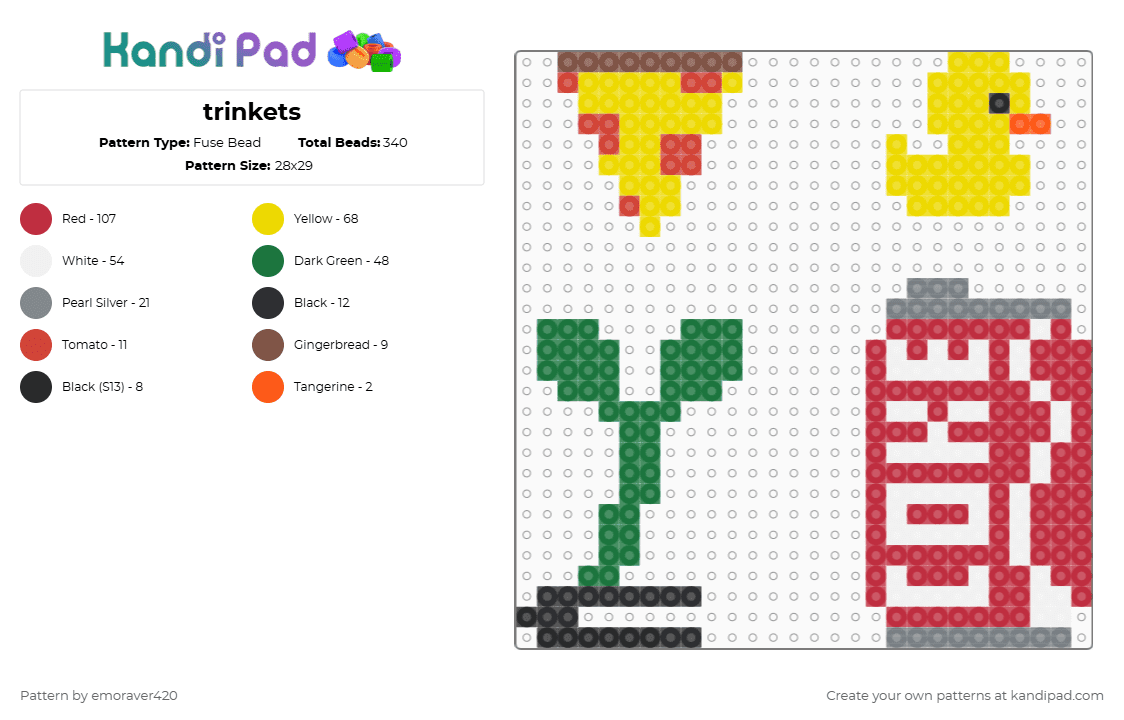 trinkets - Fuse Bead Pattern by emoraver420 on Kandi Pad - yellow,red,green