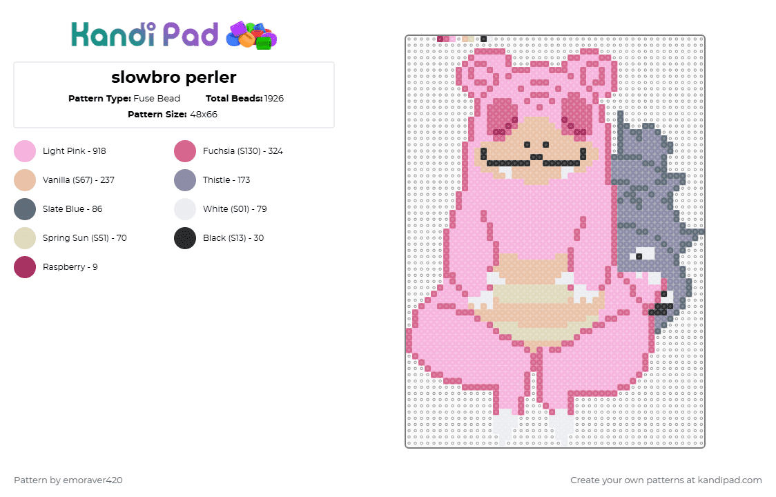 slowbro perler - Fuse Bead Pattern by emoraver420 on Kandi Pad - pink