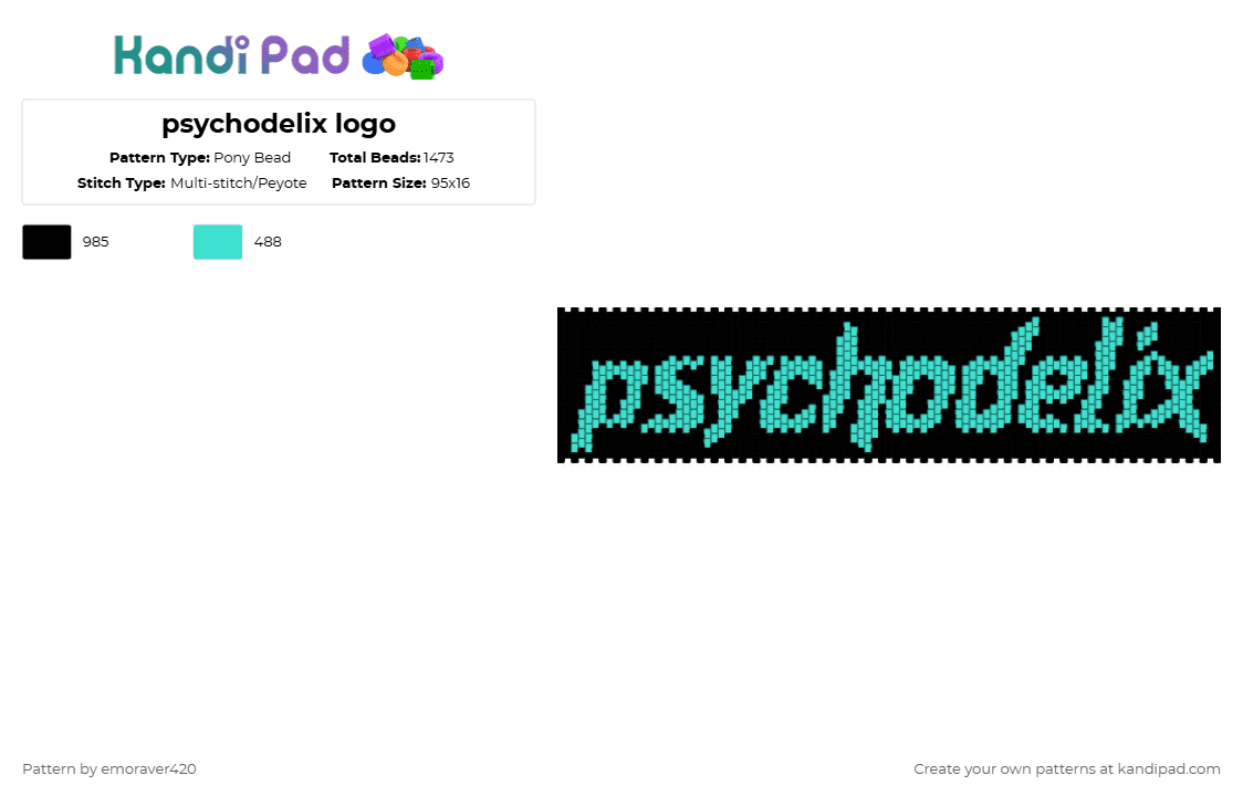 psychodelix logo - Pony Bead Pattern by emoraver420 on Kandi Pad - light blue,black