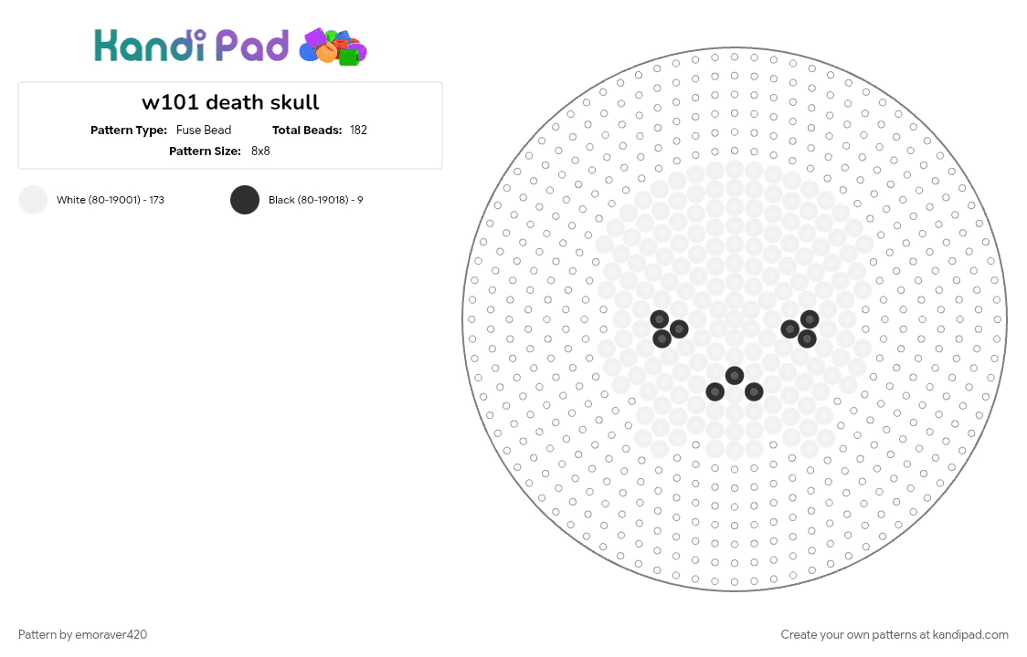 w101 death skull - Fuse Bead Pattern by emoraver420 on Kandi Pad - white