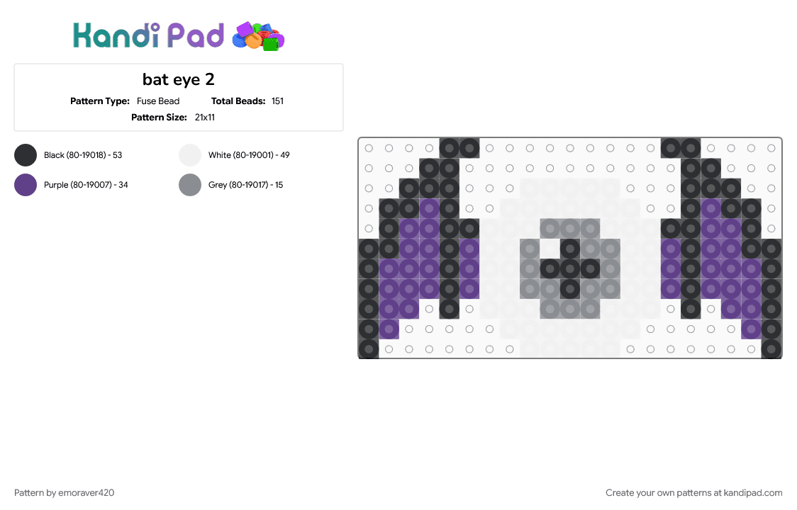 bat eye 2 - Fuse Bead Pattern by emoraver420 on Kandi Pad - gray, purple