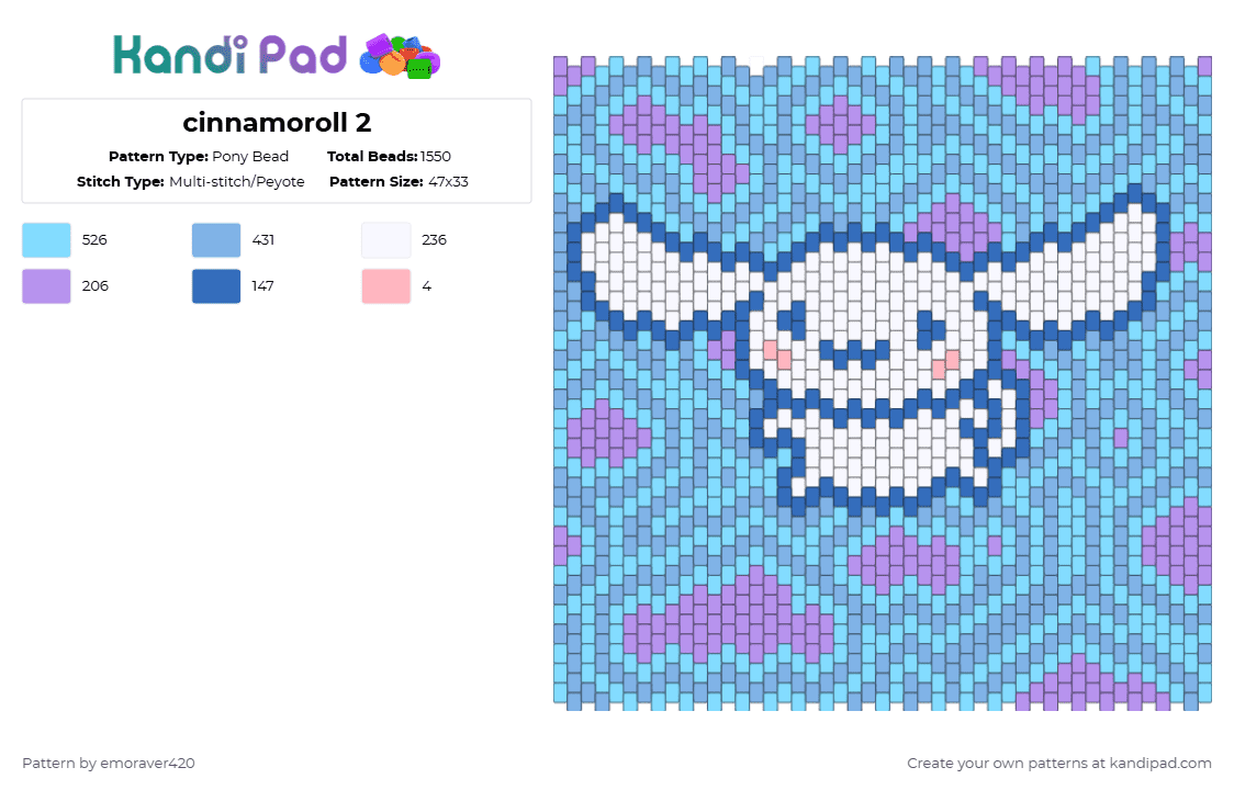 cinnamoroll 2 - Pony Bead Pattern by emoraver420 on Kandi Pad - light blue