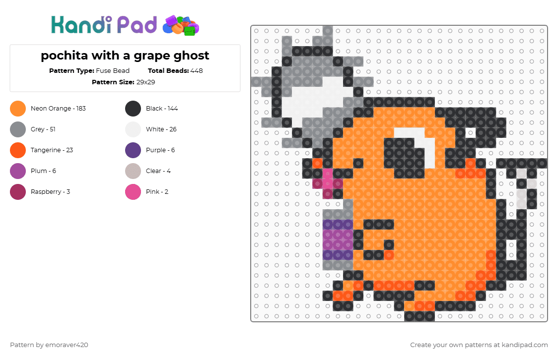 pochita with a grape ghost - Fuse Bead Pattern by emoraver420 on Kandi Pad - orange