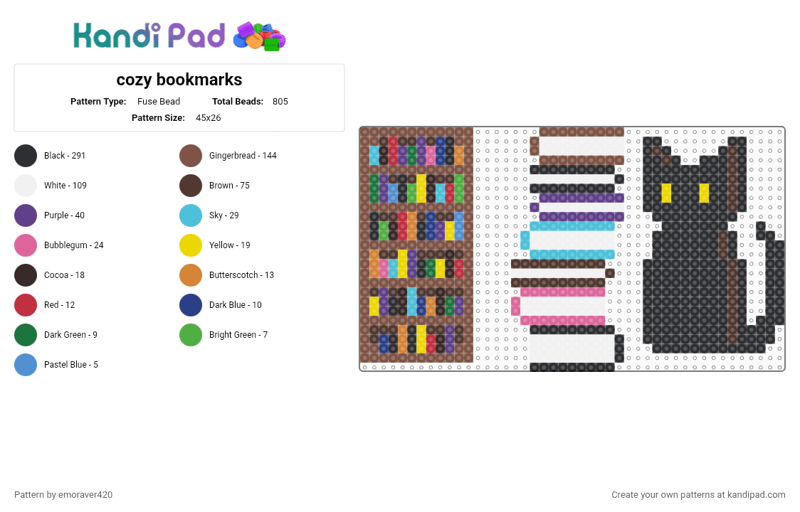 cozy bookmarks - Fuse Bead Pattern by emoraver420 on Kandi Pad - tan,brown,purple