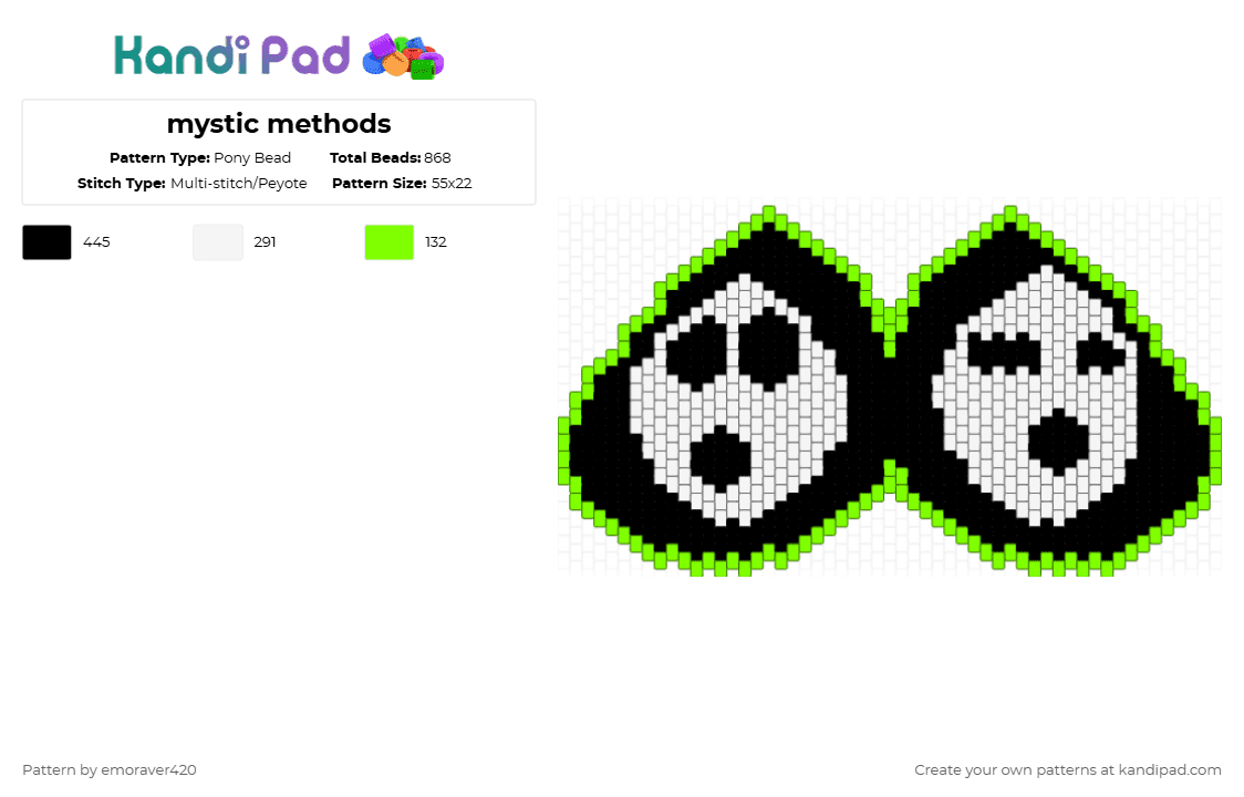mystic methods (unfinished) - Pony Bead Pattern by emoraver420 on Kandi Pad - white,green