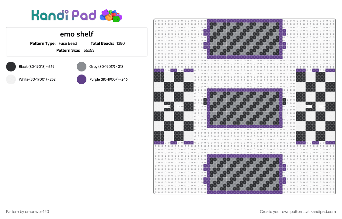 emo shelf - Fuse Bead Pattern by emoraver420 on Kandi Pad - gray, purple