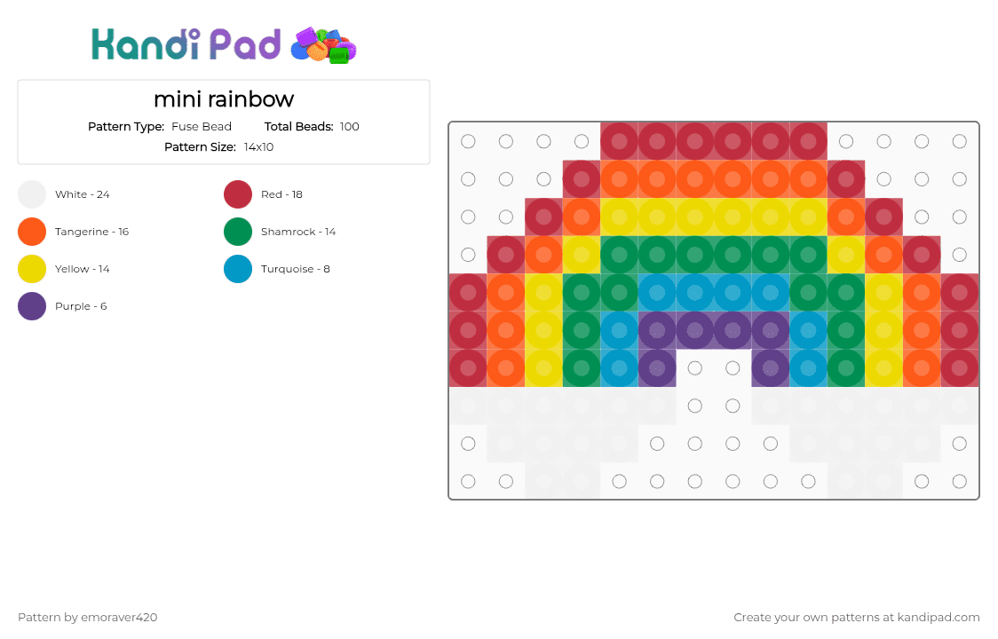mini rainbow - Fuse Bead Pattern by emoraver420 on Kandi Pad - green,yellow,orange,red