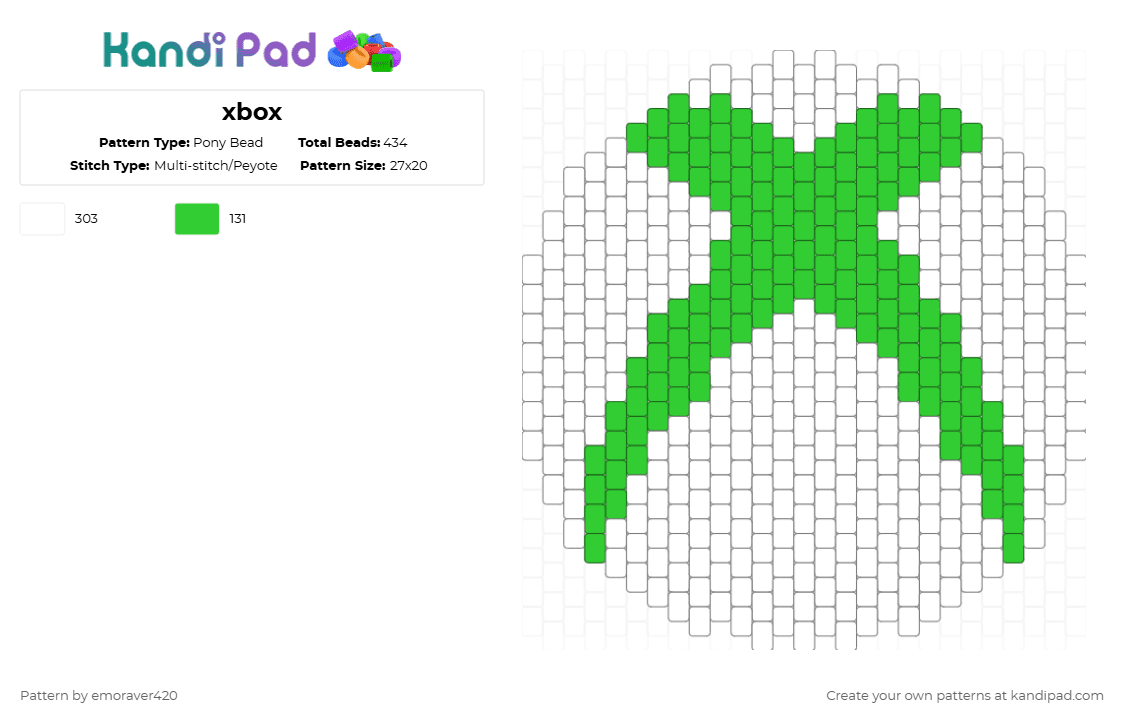 xbox - Pony Bead Pattern by emoraver420 on Kandi Pad - green,white
