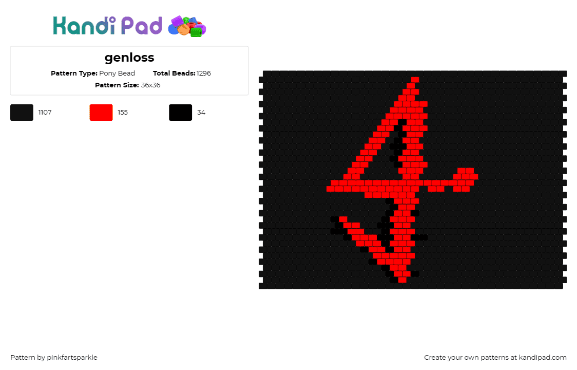 genloss - Pony Bead Pattern by pinkfartsparkle on Kandi Pad - genloss,ranboo,symbol,striking,bold,statement,sharp,contrast,red,black