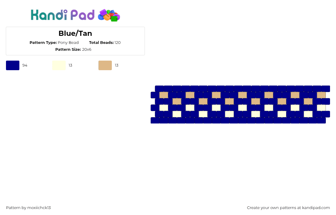 Blue/Tan - Pony Bead Pattern by moxiichck13 on Kandi Pad - purple