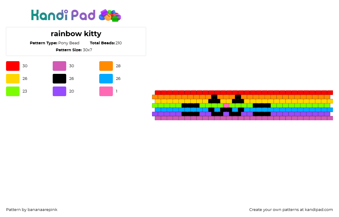 rainbow kitty - Pony Bead Pattern by bananaarepink on Kandi Pad - yellow,pink,colorful