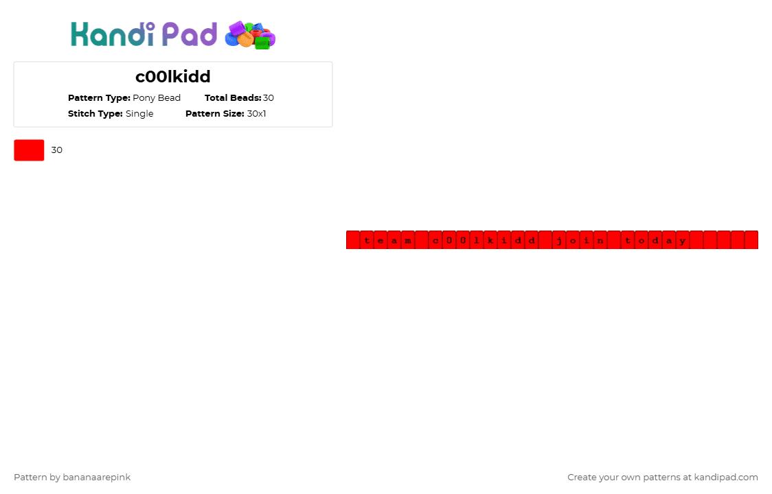 c00lkidd - Pony Bead Pattern by bananaarepink on Kandi Pad - red,forsaken,c00lkidd,hackers,roblox