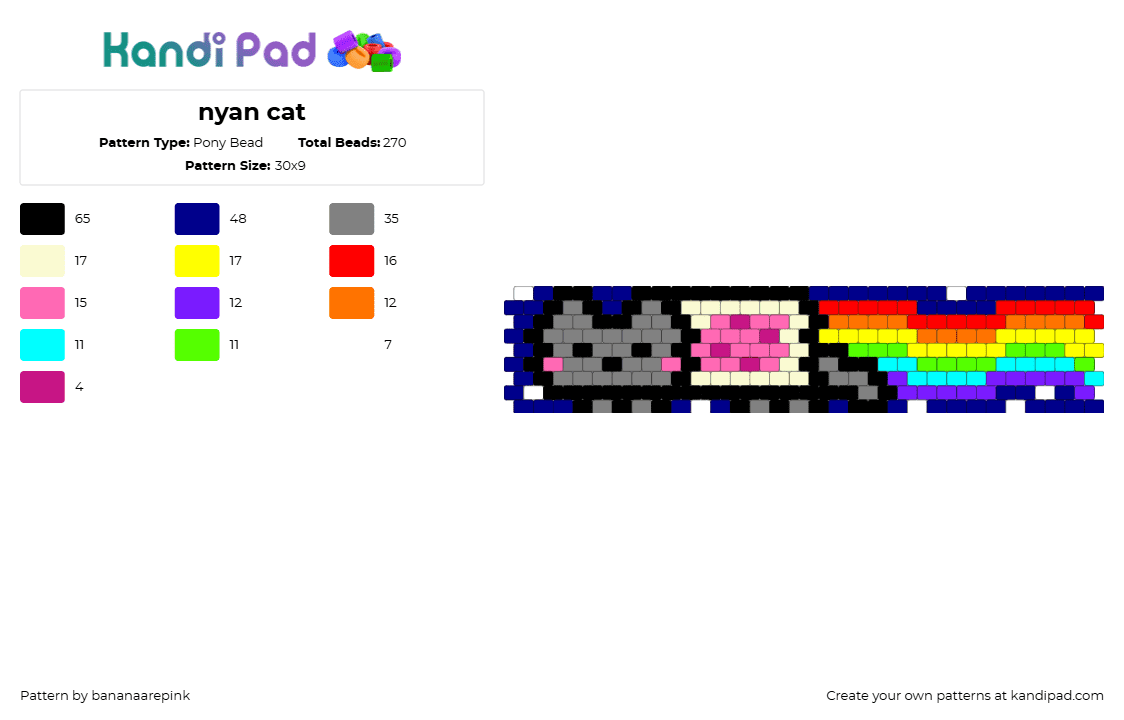 nyan cat - Pony Bead Pattern by bananaarepink on Kandi Pad - purple,gray