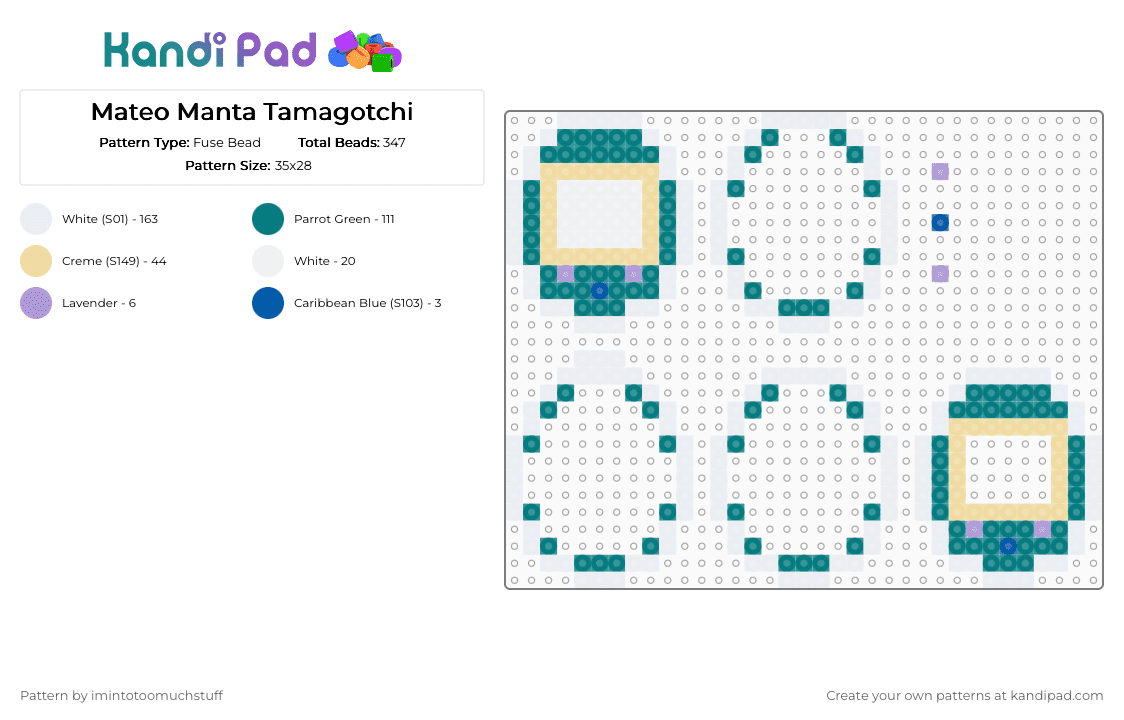 Mateo Manta Tamagotchi - Fuse Bead Pattern by imintotoomuchstuff on Kandi Pad - white,teal,beige,mateo manta,blanket,date everything,mateo,manta,de,tamagotchi,perler