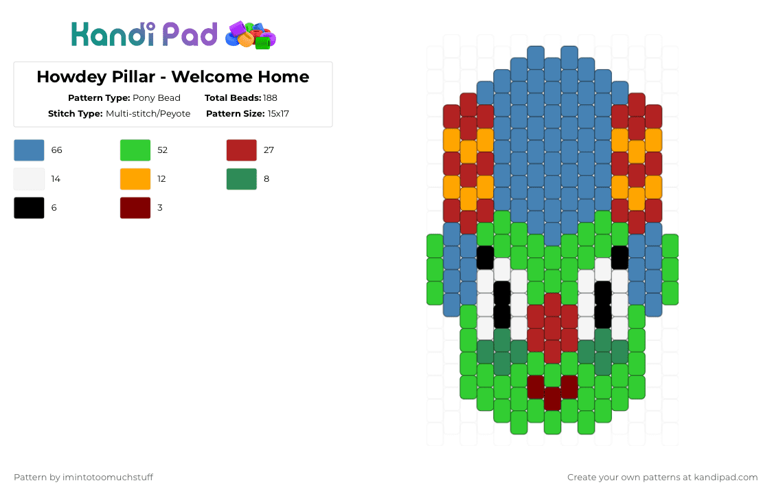 Howdey Pillar - Welcome Home - Pony Bead Pattern by imintotoomuchstuff on Kandi Pad - blue,green