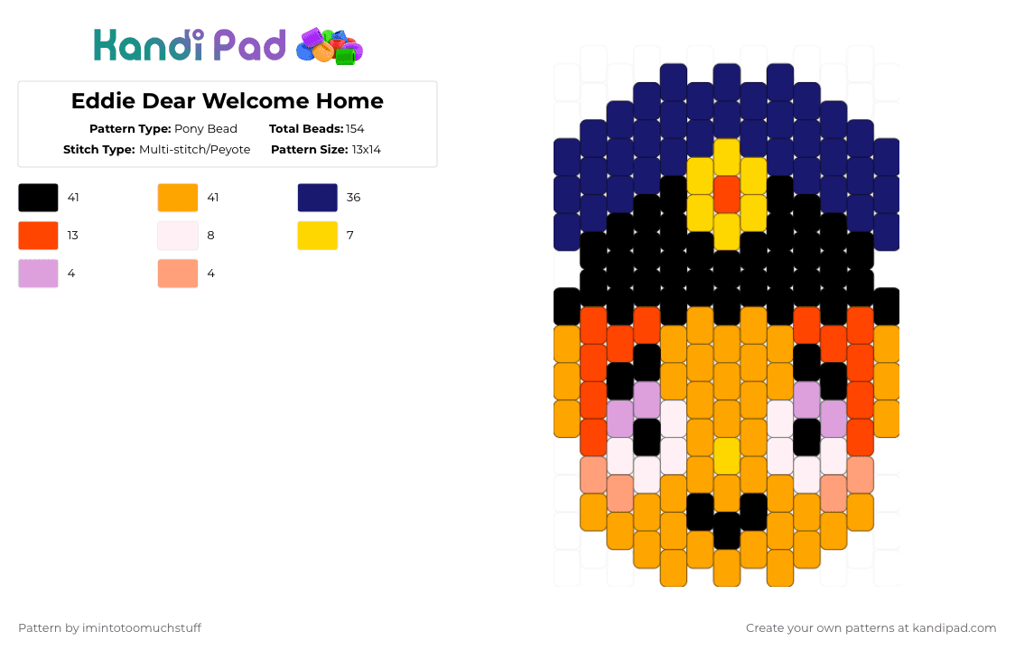 Eddie Dear Welcome Home - Pony Bead Pattern by imintotoomuchstuff on Kandi Pad - orange,purple,eddie dear,welcome home,mail