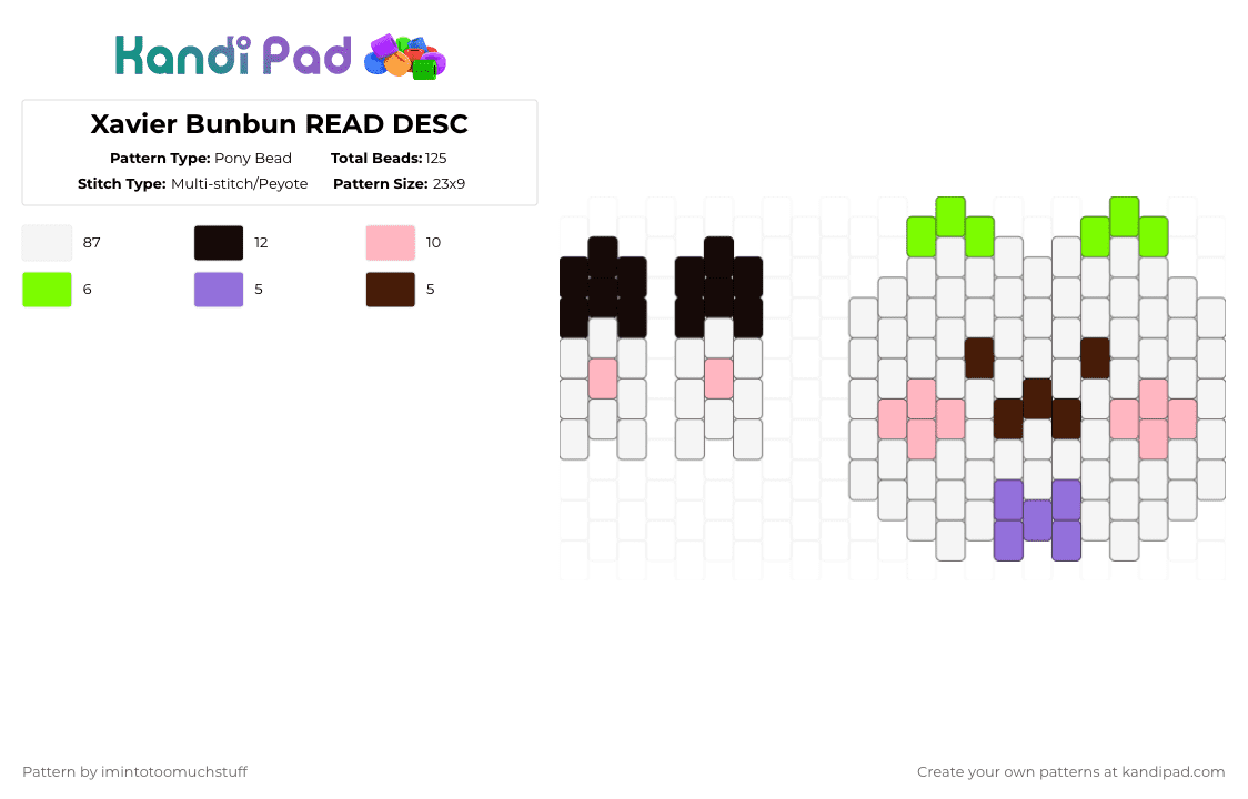 Xavier Bunbun READ DESC - Pony Bead Pattern by imintotoomuchstuff on Kandi Pad - white,pink,love and deepspace,bunbun,xavier,infold,lads