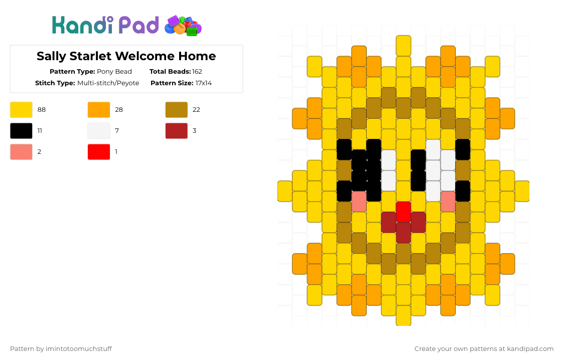 Sally Starlet Welcome Home - Pony Bead Pattern by imintotoomuchstuff on Kandi Pad - yellow