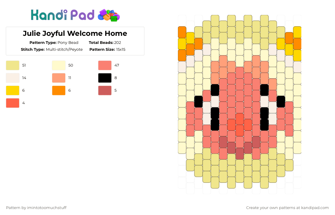 Julie Joyful Welcome Home - Pony Bead Pattern by imintotoomuchstuff on Kandi Pad - orange,yellow