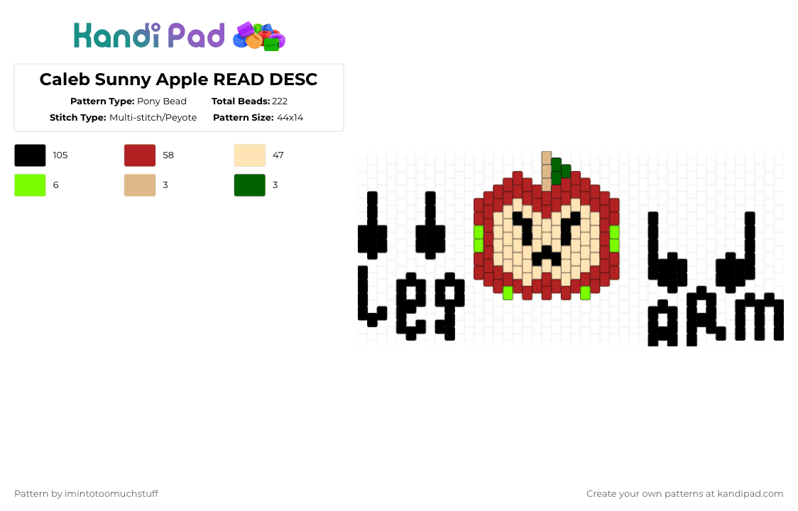 Caleb Sunny Apple READ DESC - Pony Bead Pattern by imintotoomuchstuff on Kandi Pad - red,beige,love and deepspace,caleb,lads,sunny apple,infold,captain caleb,apple