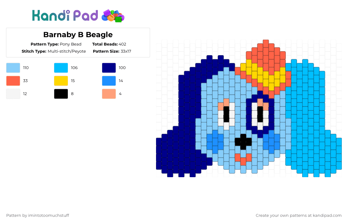 Barnaby B Beagle - Pony Bead Pattern by imintotoomuchstuff on Kandi Pad - purple,light blue