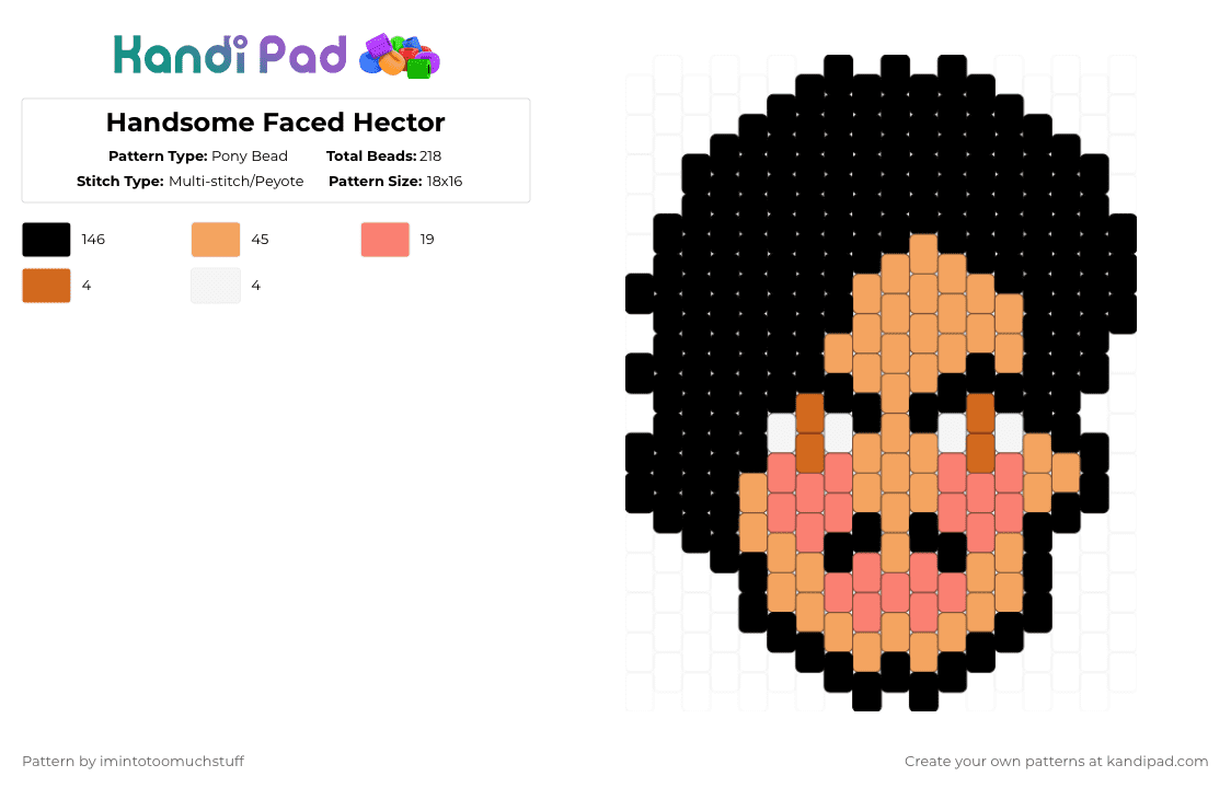 Handsome Faced Hector - Pony Bead Pattern by imintotoomuchstuff on Kandi Pad - black,orange,date everything,hvac,christian navarro