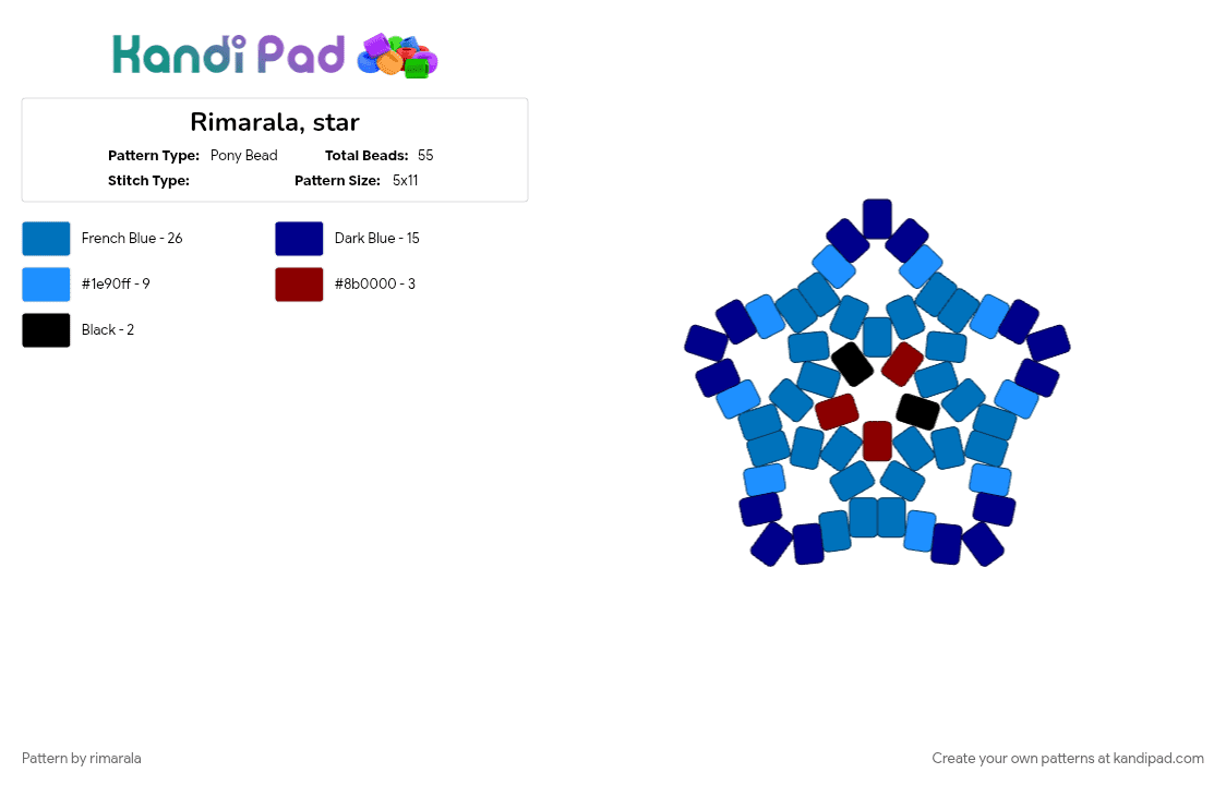 Rimarala, star - Pony Bead Pattern by fallenarrow on Kandi Pad - blue, purple