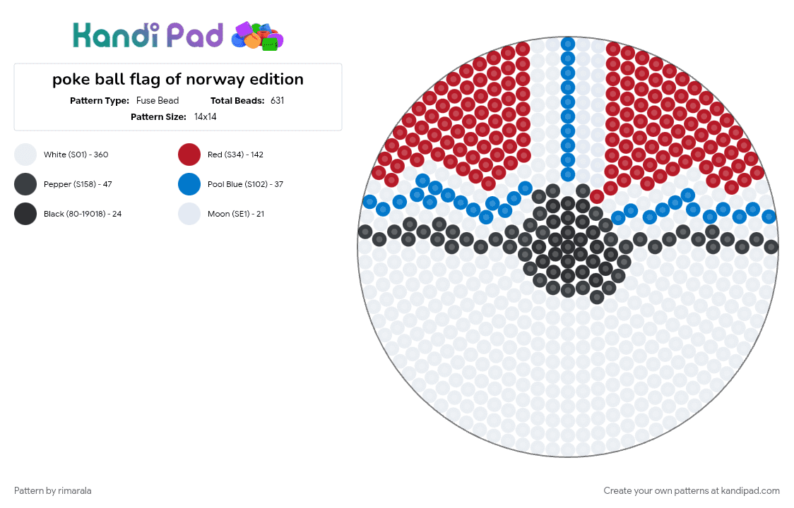 poke ball flag of norway edition - Fuse Bead Pattern by fallenarrow on Kandi Pad - red, white
