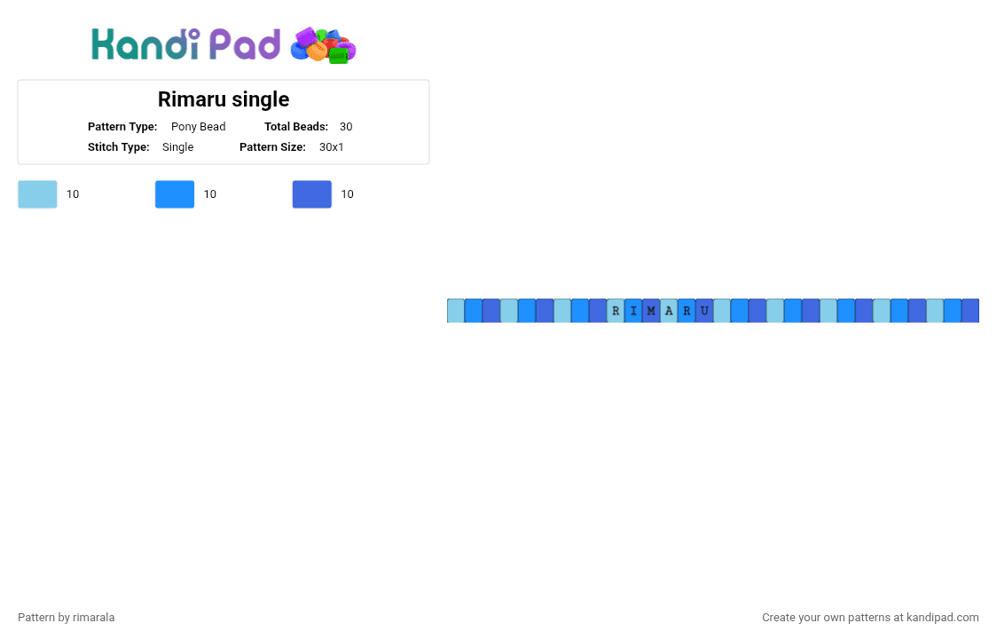 Rimaru single - Pony Bead Pattern by rimarala on Kandi Pad - anime, blue, light blue, rimaru