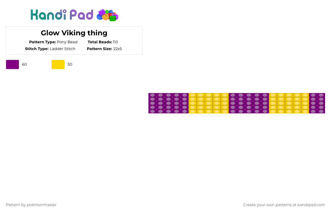 Glow Viking thing - Pony Bead Pattern by rimarala on Kandi Pad - bookmark, football, glow, minnisota vikings, pink, purple, yellow