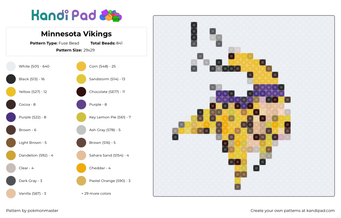 Minnesota Vikings - Fuse Bead Pattern by rimarala on Kandi Pad - white,beige,brown,yellow