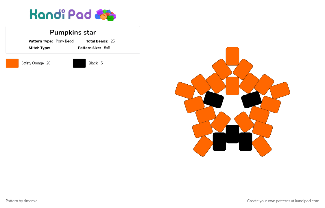 Pumpkins star - Pony Bead Pattern by fallenarrow on Kandi Pad - orange